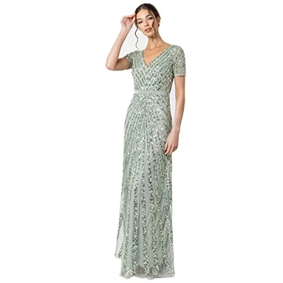Immagine di Maya Deluxe Maxi Abito a Maniche Corte con Motivo Righe Vestito per Damigella d’Onore, Verde, 52 Donna