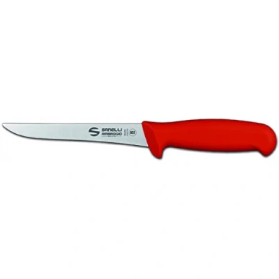 Immagine di Sanelli Ambrogio S307.014R Supra Coltello Disosso Manico Ergonomico in Polipropilene, Colore: Rosso. Lama: Stretta, Acciao Nitro B Inox all&#039;azoto. Cm: 14, Stainless Steel