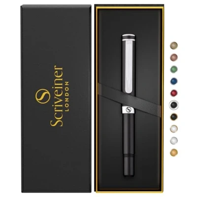 Immagine di Scriveiner Rollerball Nera EDC di lusso, splendida penna tascabile con finitura cromata, miglior regalo per uomini e donne, ricarica tedesca, idea regalo, penne design ufficio