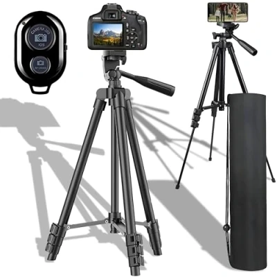 Immagine di Retoo Treppiede 4 in 1 alluminio per smartphone, con scatto remoto Bluetooth, altezza 100 cm, supporto leggero Tripod cellulare, fotocamera, action cam inclusa, Huawei