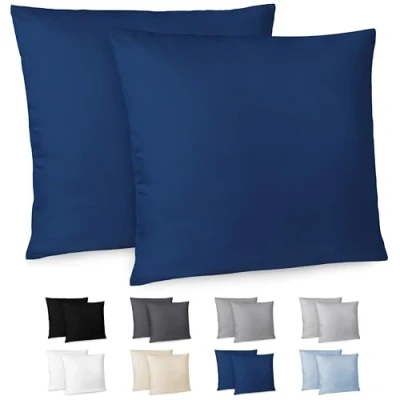 Immagine di Dreamzie Federe Cuscino Letto 80x80cm Set da 2 in Microfibra Spazzolata con Cerniera Certificate Oeko Tex Cuscini Matrimoniale Blu Scuro