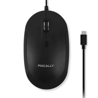 Immagine di Macally mouse USB C cablato per Mac e PC,Sottile, silenzioso affidabile,3 pulsanti, rotella di scorrimento 4 DPI modalità laptop, MacBook Pro,Air, iMac,Mouse C,Nero