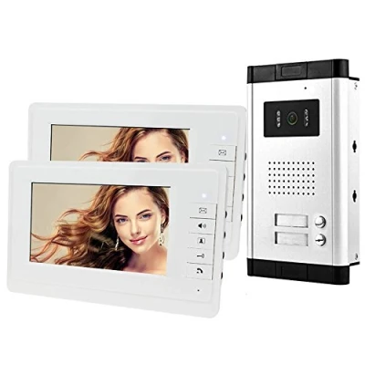 Immagine di HFeng 7 &#039;&#039; LCD Color Wired Videocitofono Kit 700TVL IR COMS Visione notturna Telecamera esterna Campanello per multi 2 appartamenti/famiglia/casa Monitor bianchi 100 metri
