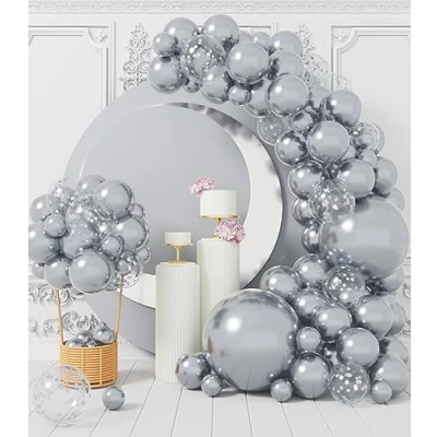 Immagine di AULE Kit Arco Palloncini Argento: 100 Pezzi Argento Coriandoli Set Ghirlanda Grigio in Lattice Con per Matrimonio Laurea Decorazioni