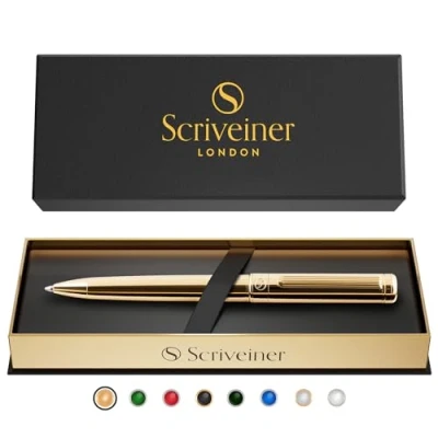 Immagine di Scriveiner Pen, Splendida Penna a Sfera in Oro e Finitura 24 Carati, Refill Inchiostro Nero, Penne Eleganti, Professionali, da Ufficio, Idee Regalo per Lui Lei