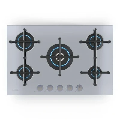 Immagine di Klarstein Illuminosa 5 Piano Cottura a Gas, Bruciatori Sabaf, Wok: 4 kW, Vetro Temperato, Accensione Elettrica, Sicurezza per Interruzione della Fiamma, Compatibile con Gas Naturale &amp; GPL, Bianco