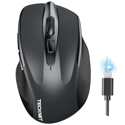 Immagine di TECKNET Mouse Bluetooth Ricaricabile, Multi dispositivo Wireless Silenzioso (Tri Mode: BT 5.0/3.0 + 2.4G), 4800 DPI Ergonomico Portatile per Laptops, Mac OS, Android, Windows