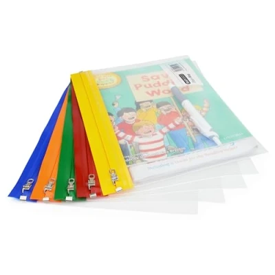 Immagine di Rapesco 1502 Buste con Chiusura a Zip in Metallo, A5, Trasparente Colorate, Confezione da 5
