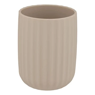 Immagine di WENKO Bicchiere porta spazzolini Agropoli beige per spazzolino e dentifricio in plastica di qualità, modellatura superficie strutturata, senza bisfenolo A, Ø 7,5 x 10 cm