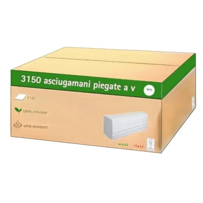 Immagine di 3150 Asciugamani di Carta Monouso Piegati a V 100% Cellulosa Soft &amp; Resistenti Perfetti per Dispenser Confezione Economica
