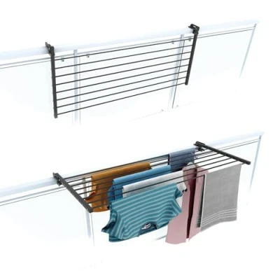 Immagine di foxydry Stendino da Balcone Ribaltabile, Stendibiancheria Ringhiera Esterno Resistente in Acciaio inox e alluminio Duo, per terrazzi, balconi ringhiere Lunghezza 118 cm (Antracite, cm)