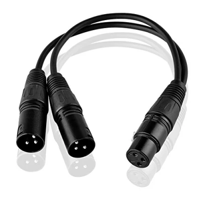 Immagine di SIENOC 30cm Cavo Per Microfono 3pin XLR Femmina to Dual 2 Maschio Y Splitter Cable Adattatore (XLR(F) (M) x 2, Nero)