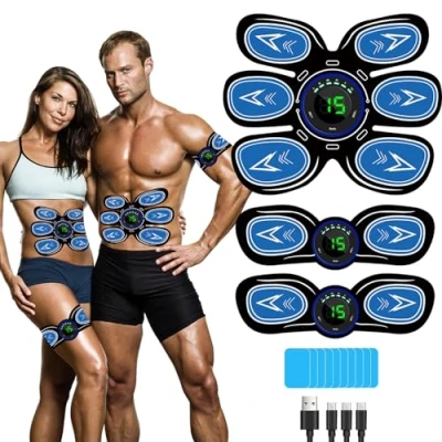Immagine di SEVEKO Elettrostimolatore Addominali, Muscolare, per Un Allenamento a Tutto Corpo, 6 modalità e 15 Intensità, 10 Ricambio Gel Pezzi