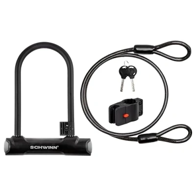 Immagine di Schwinn Bike Max Lucchetto a U con doppio cavo crimpato, 2 chiavi incluse, 1,2 m x 10 mm, antifurto per bicicletta, livello di sicurezza 5
