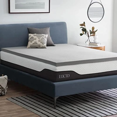 Immagine di LUCID Bamboo Charcoal Memory Foam Mattress Topper Coprimaterasso Carbone di bambù, Grigio, Doppio (135 x 190 cm)