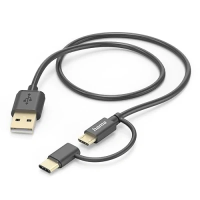 Immagine di Hama cavo 2 in 1 USB 2.0 A C/microUSB (cavo di ricarica, adattatore, A, C, 480 Mbit/s, m) nero