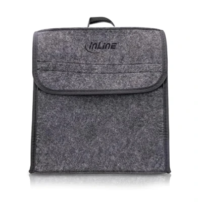 Immagine di InLine 16299I Custodia per cavo di ricarica EV, borsa bagagliaio/organizer, strisce in velcro e cinghie con moschettone, maniglia il trasporto, resistente tessuto feltro, colore grigio,