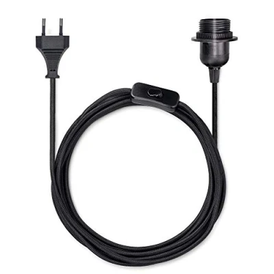 Immagine di kwmobile Cavo Porta Lampada con Interruttore Filo lampade a Sospensione Attacco Lampadina E27 Corda Lunga 5m Rivestita in Tessuto Nero