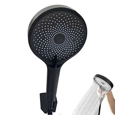 Immagine di Soffione Doccia Nero, a Mano Universale, Doccetta Grande, Set di Premium, Doccino per Rotonda, con 3 Regolabile Modalità Getto, Adatto Bagno e Sauna