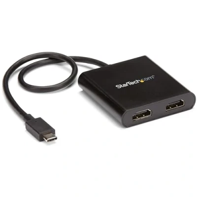 Immagine di StarTech.com Adattatore USB C a HDMI due porte, MST tipo multimonitor, doppio estensore/splitter 4K 30Hz/1080p 60Hz per laptop, cavo integrato da 30 cm, solo Windows (MSTCDP122HD)