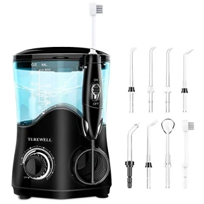 Immagine di TUREWELL Idropulsore Dentale con 8 Ugelli Multifunzione, 10 valori nominali di pressione dell&#039;acqua regolabili, pulsazioni ad alta frequenza capacità 600ml (Nero)