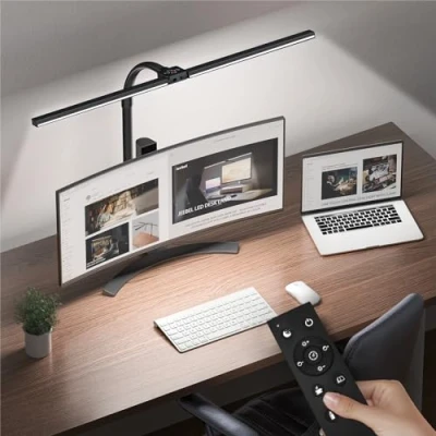 Immagine di Jeebel Lampada da Scrivania a LED 24W 80CM Doppia Luce Tavolo Ufficio con Morsetto e Telecomando Collo Rotazione 360, 10 Livelli di Luminosità Modalità Colore, Protezione Occhi, Timer