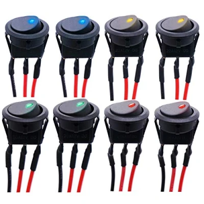 Immagine di RUNCCI YUN interruttore a bilanciere LED, rotondo per auto DC 12 V 20 interruttori leva LED impermeabili con filo, 3 pin, di blocco auto, camion