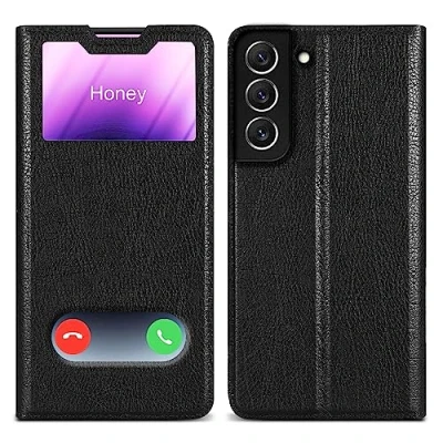 Immagine di Cadorabo Custodia compatibile con Samsung Galaxy S22 in NERO COMETA Coperchio protettivo chiusura magnetica, funzione stand e 2 finestre di visualizzazione