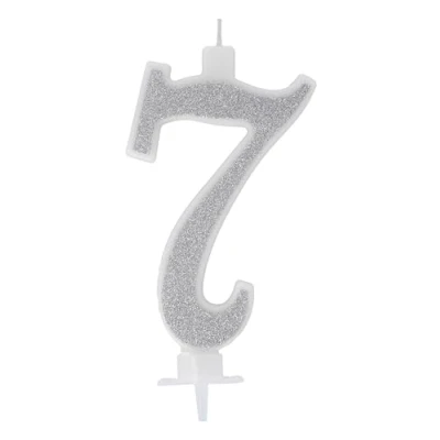 Immagine di Candelina Numerale Glitter Argento n.7