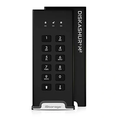 Immagine di iStorage diskAshur M2 240 GB SSD portatile USB 3.2 crittografato hardware e autenticato tramite PIN ultraveloce conforme a FIPS robusto