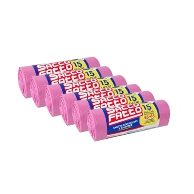Immagine di 90 Sacchi Spazzatura Rosa, Sacchetti Plastica con Manici a Shopper, 55x65cm, Trasparenti Super Resistenti, Spazzatura, Raccolta Differenziata, Differenziata Esterno