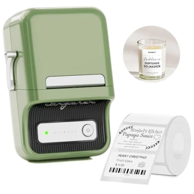 Immagine di NIIMBOT B21,Stampante termica per etichette Bluetooth da 50mmm, non necessita di inchiostro telefoni iOS e Android, ufficio, con 1 rotolo carta bianca (Verde)