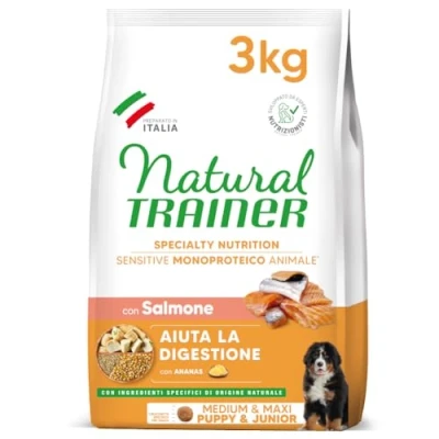 Immagine di Natural Trainer Sensitive No Gluten Cibo per Cani Puppy&amp;Junior con Salmone 3kg