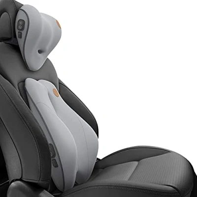 Immagine di Ergocar Cuscino per Il Collo e di Supporto Lombare Sedia da Ufficio/Auto/Gioco, Nuca sollievo dal dolore, Traspirante Memory Foam Elettrico, Grigio Massaggio