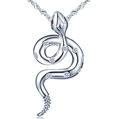 Immagine di Unendlich U collana donna ragazza in argento 925, con ciondolo a serpente decorato zirconi cubici, catena, unica lucida, ossido di zirconio, Zirconia cubica