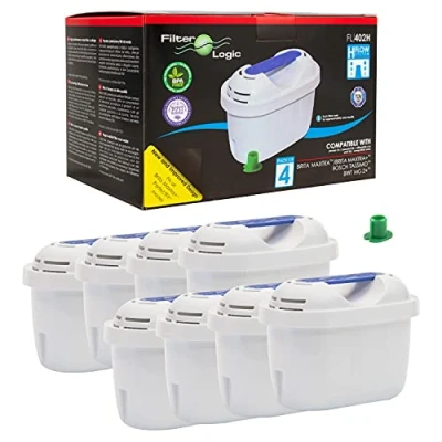 Immagine di Filterlogic FL402H Pacco da 8 Cartuccia filtrante compatibile con Brita Maxtra+ Filtro Acqua per Caraffa Marella Style Aluna Elemaris Flow XL cool