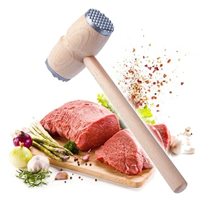 Immagine di KADAX Batticarne in Legno, Martello per Carne Metallo, Double Face bistecche, Inteneritore, Bistecca, Mazzuolo