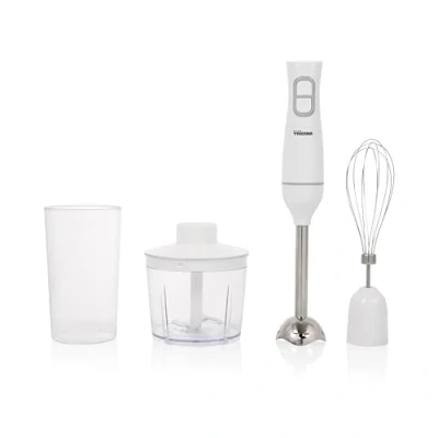 Immagine di Tristar Set Frullatore a Immersione, parti lavabili in lavastoviglie, inclusi manuale acciaio inox rimovibile, frusta, tritatutto, bicchiere graduato, 350 W, MX 4881