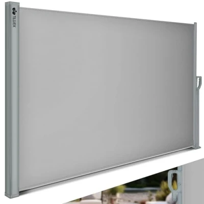 Immagine di tillvex® tenda da sole laterale, 200 x 400 cm, estensibile e opaca, frangivista per balcone, giardino terrazza, avvolgibile laterale con supporto a parete, protezione solare in acciaio inox,