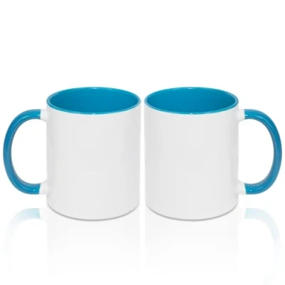 Immagine di MR.R Tazze da caffè vuote a sublimazione 311,8 ml, tazza bianca con di colore blu chiaro interno e manico, set 2