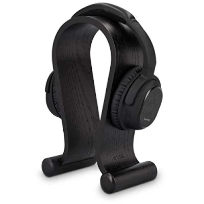 Immagine di kalibri supporto porta cuffie in vero legno stand portacuffie da tavolo base universale cablate o wireless design minimal nero