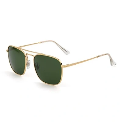 Immagine di JIM HALO Retro Piazza Occhiali da Sole Lente di Vetro Premium Occhialo Metallici Piatti Uomini Donne (Oro/Verde)