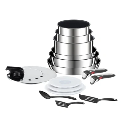 Immagine di Tefal Ingenio, 15 pezzi, Induzione, acciaio inossidabile, rivestimento antiaderente, indicatore di temperatura, risparmio spazio, Made in Francia, Preference On L9749802