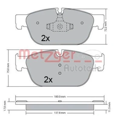 Immagine di METZGER 1170619 Kit pastiglie freno Assale anteriore con contatto segnalazione usura lamierino anticigolío PEUGEOT: 508 I SW, 308 Hatchback
