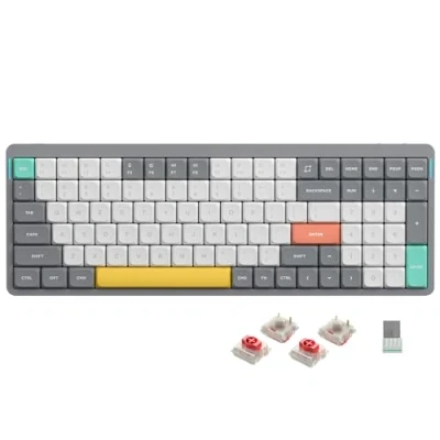 Immagine di nuphy Air96 V2 Tastiera Meccanica QMK/VIA, 96% wireless a basso profilo, Bluetooth 5.1, 2.4GHz e connessione cablata, compatibile con sistemi Windows Mac Lunar Gray Red