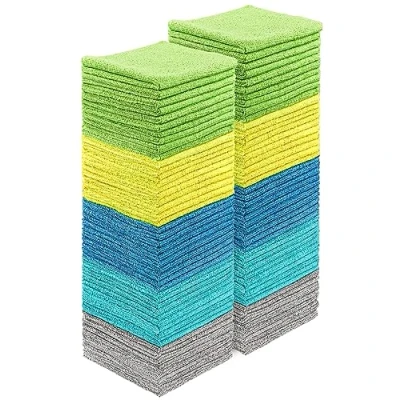 Immagine di HOMEXCEL Confezione da 100 panni per la pulizia in microfibra, altamente assorbenti, senza pelucchi e antigraffio, casa, cucina auto, asciugamani microfibra multicolore, 29,2 x cm
