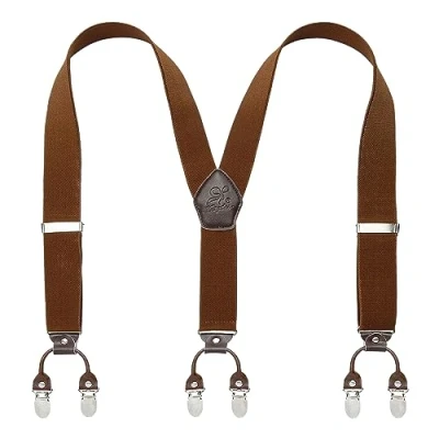 Immagine di Kangdai, Bretelle da uomo con 6 fibbie e retro a Y, elastiche, resistenti regolabili, robuste clip in metallo Gentleman Brown Taglia unica