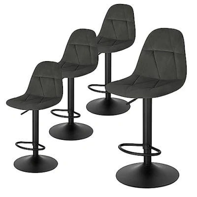 Immagine di Lestarain Set di 4 Sgabelli da Bare Cucina, Alti con Schienale in Velluto, Sedie Bar Poggiapiedi, Sedile Altezza Regolabile 60 81 cm, Girevole a 360, Grigio Scuro, LBAI64001