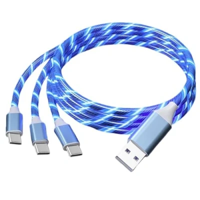 Immagine di cavo di ricarica multi luminoso per iPhone 3 in 1 [certificato MFI] Lightning con USB C&amp;Micro USB, Apple iOS iPhone,Pad,Google,Android (blu)