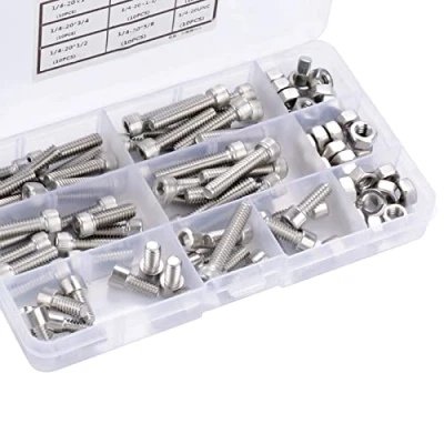 Immagine di 90pcs UNC Acciaio inossidabile Viti a testa cilindrica con esagono incassato Kit assortimento di dadi e bulloni precisi 1/4 20 Dimensioni multiple
